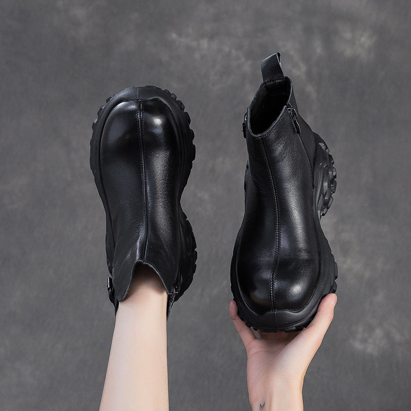 Women's Vintage Chunky-Sole Leather Ankle Boots-RAIIFY