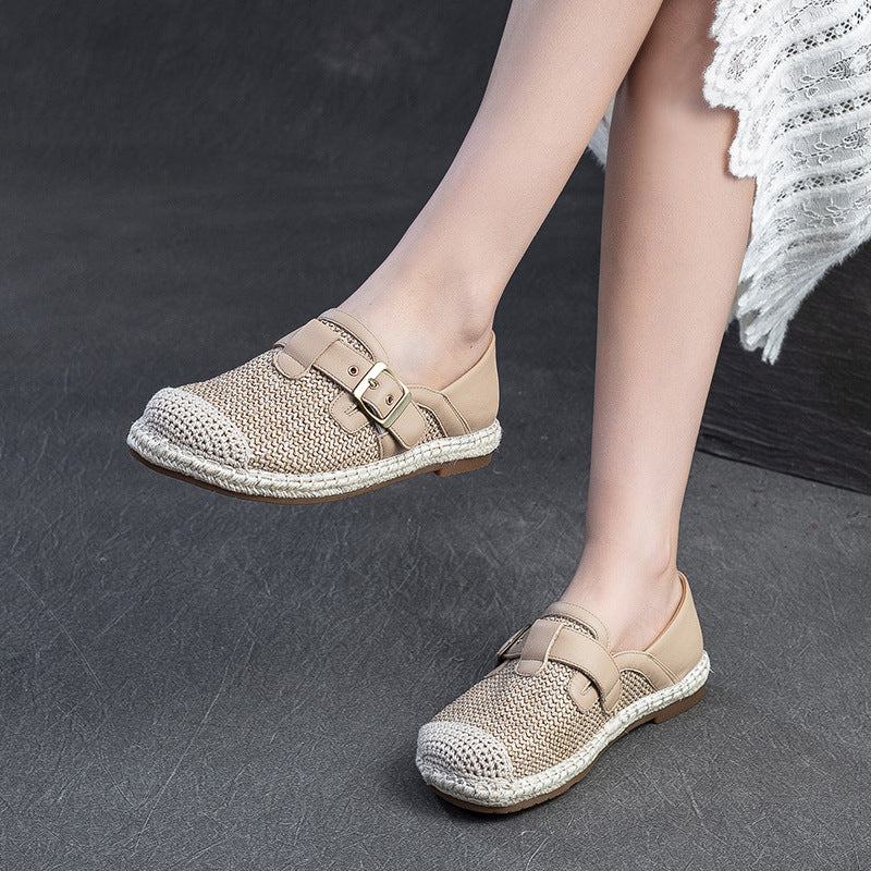 Women Minimalism Breathable Plaited Canvas Flat Casual Shoes-RAIIFY