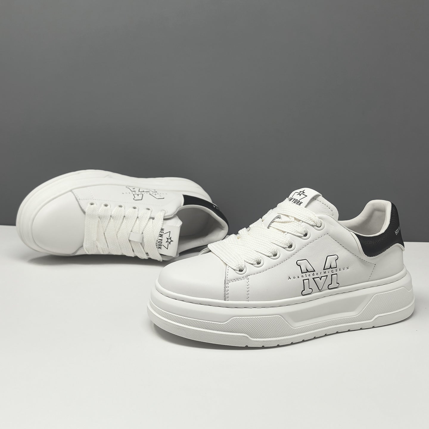 Men's Genuine Leather White Platform Sneakers Casual Fashion Trainers-RAIIFY