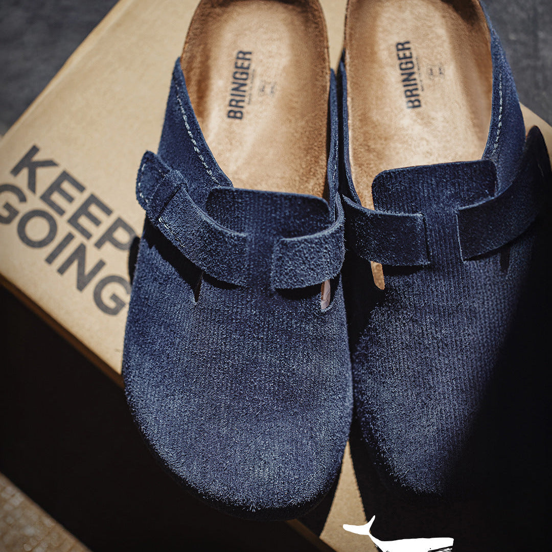 Men's Retro Suede Cork Footbed Comfort Mules-RAIIFY
