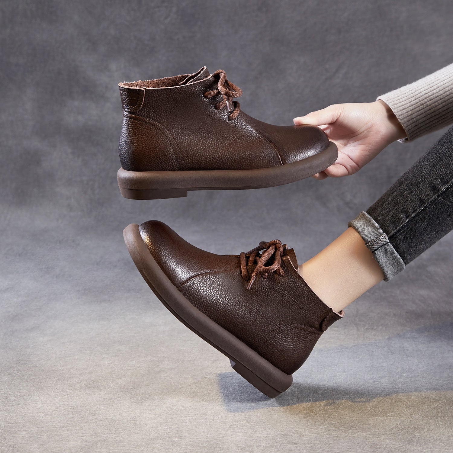 Women's Retro Soft Plain Leather Ankle Boots-RAIIFY