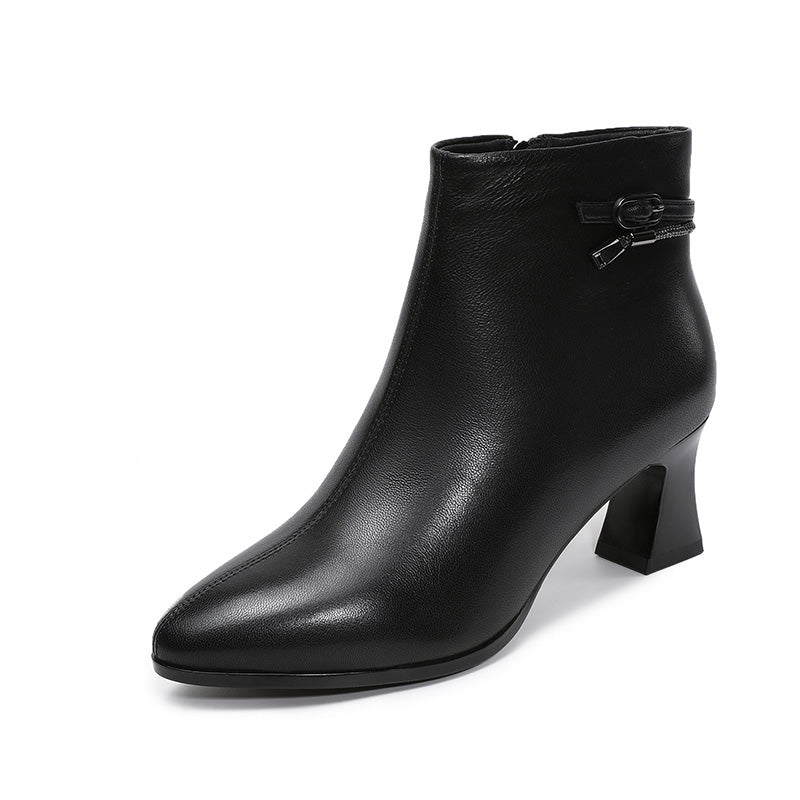Women's Leather Pointed-toe High Heel Ankle Boots-RAIIFY
