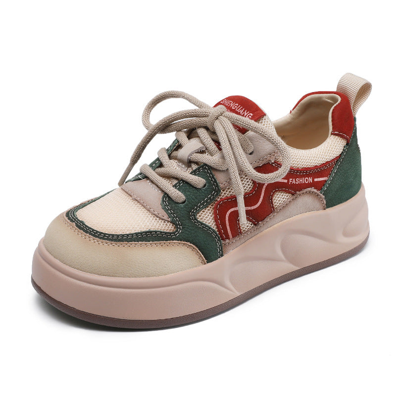 Women Fashion Patchwork Leather Mesh Flat Sneakers-RAIIFY