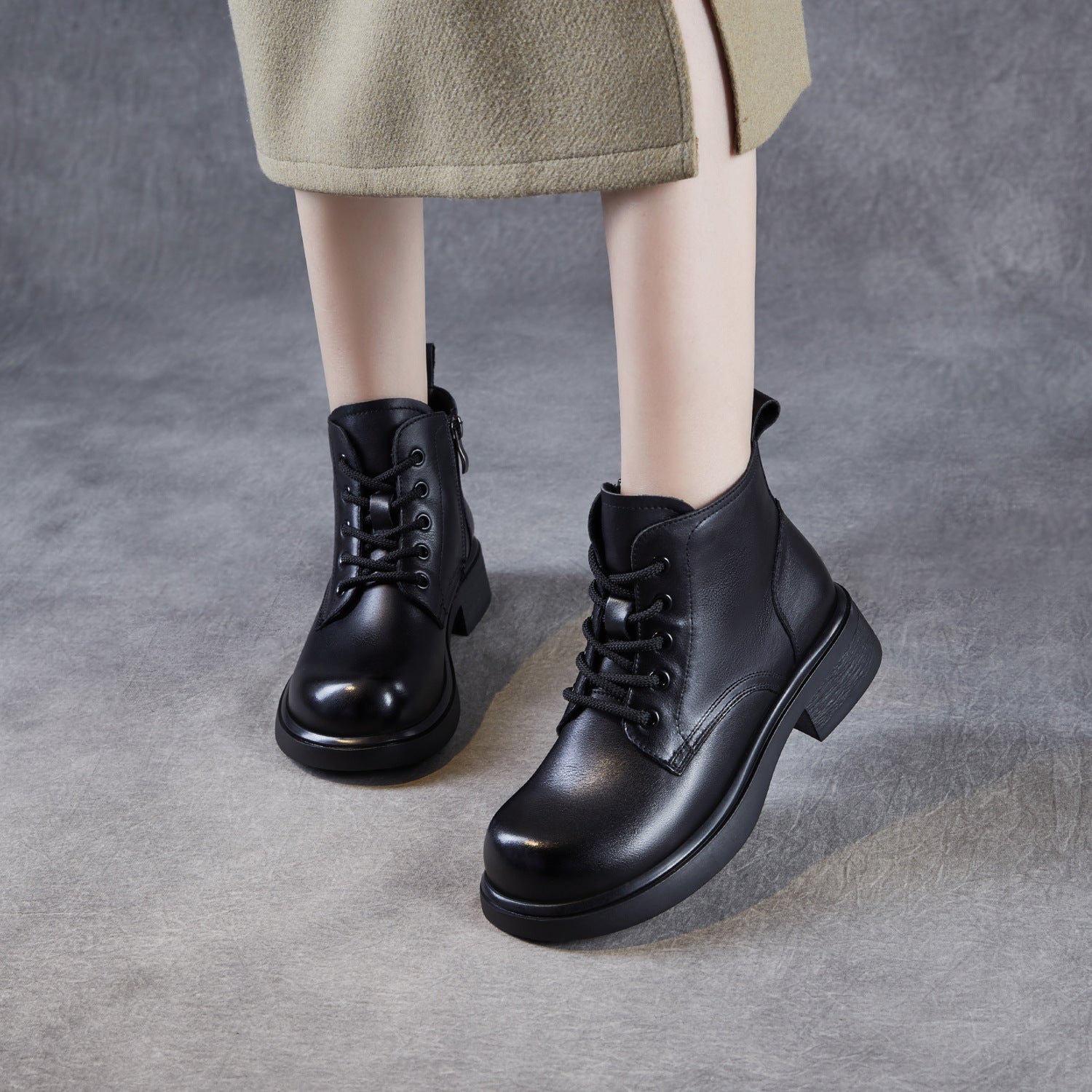 Women's Plain Quilted Leather Casual Ankle Boots-RAIIFY