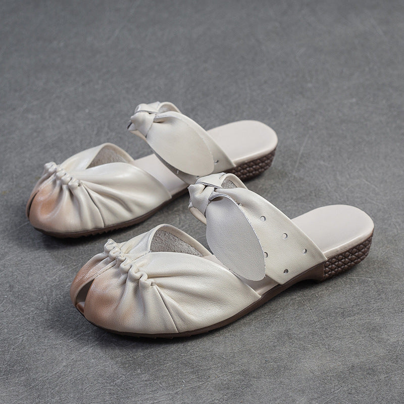 Women's Retro Plain Leather Casual Summer Mules-RAIIFY