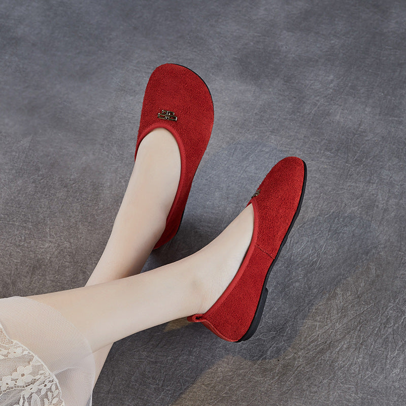 Women Minimalism Plain Leather Soft Flats-RAIIFY