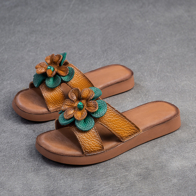 Women Summer Soft Leather Retro Slides-RAIIFY