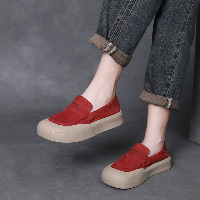 Women's Retro Plain Leather Flat Casual Loafers-RAIIFY