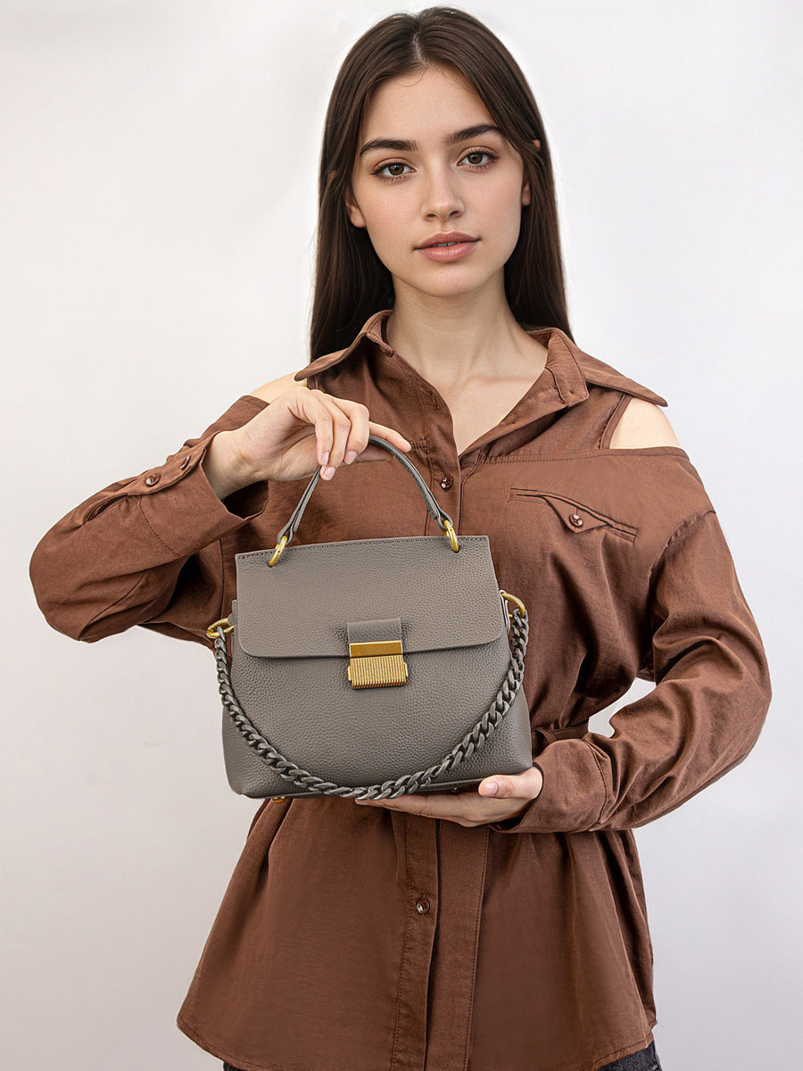 Women's Fashion Plain Leather Flap Satchel Bag-RAIIFY
