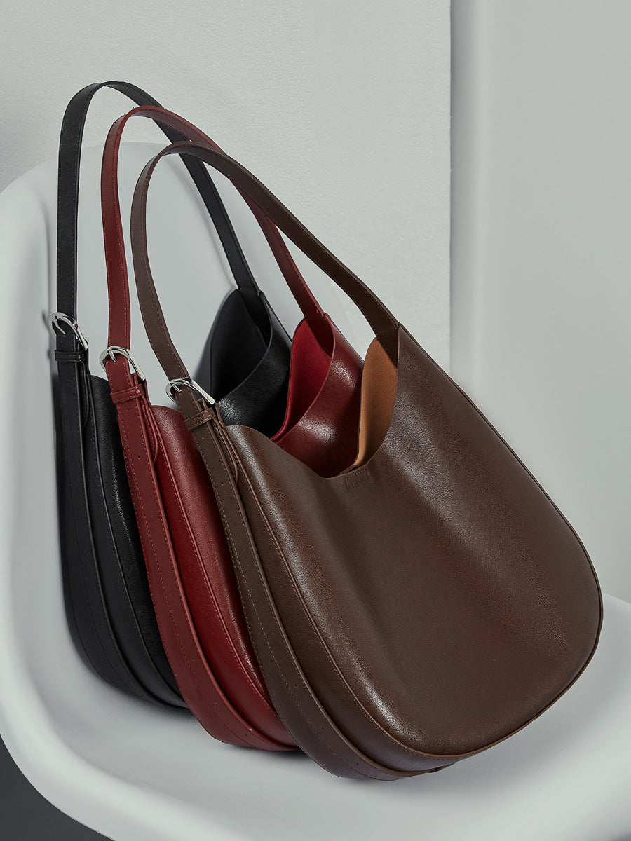 Women’s Minimalist Leather Crescent Underarm Bag-RAIIFY