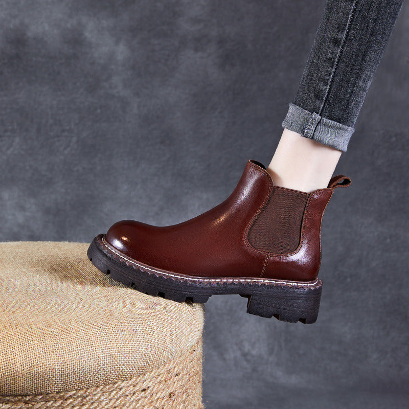 Women Minimalism Solid Leather Casual Ankle Boots-RAIIFY