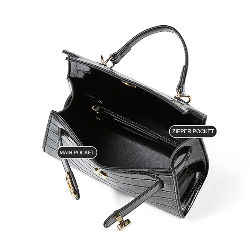 Women's Croc-Embossed Leather Fashion Satchel Bag-RAIIFY