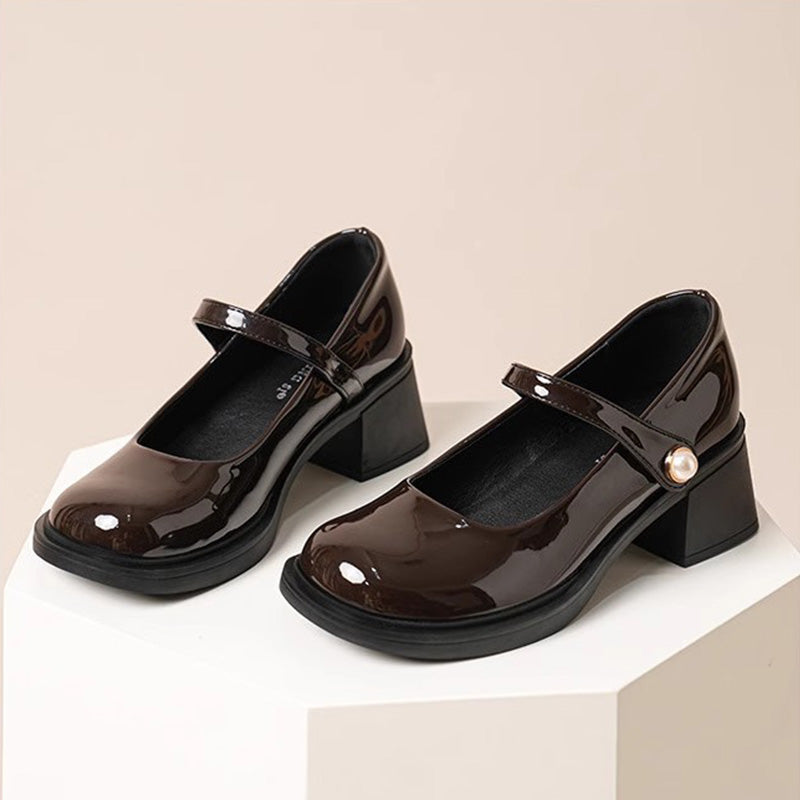 Women Stylish Glossy Leather Mary Jane Shoes-RAIIFY