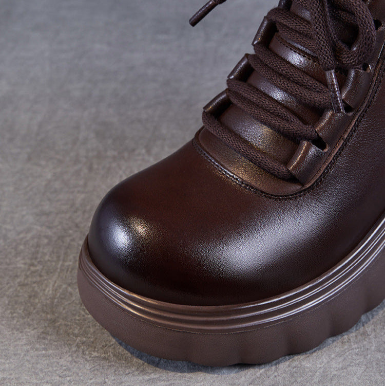 Women's Retro Minimalist Leather Chunky Heel Ankle Boots-RAIIFY