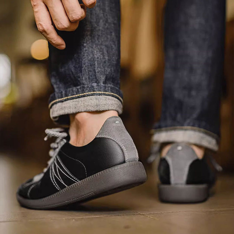 Men’s Plain Leather Trainers – Breathable & Lightweight with Contrast Stitching-RAIIFY