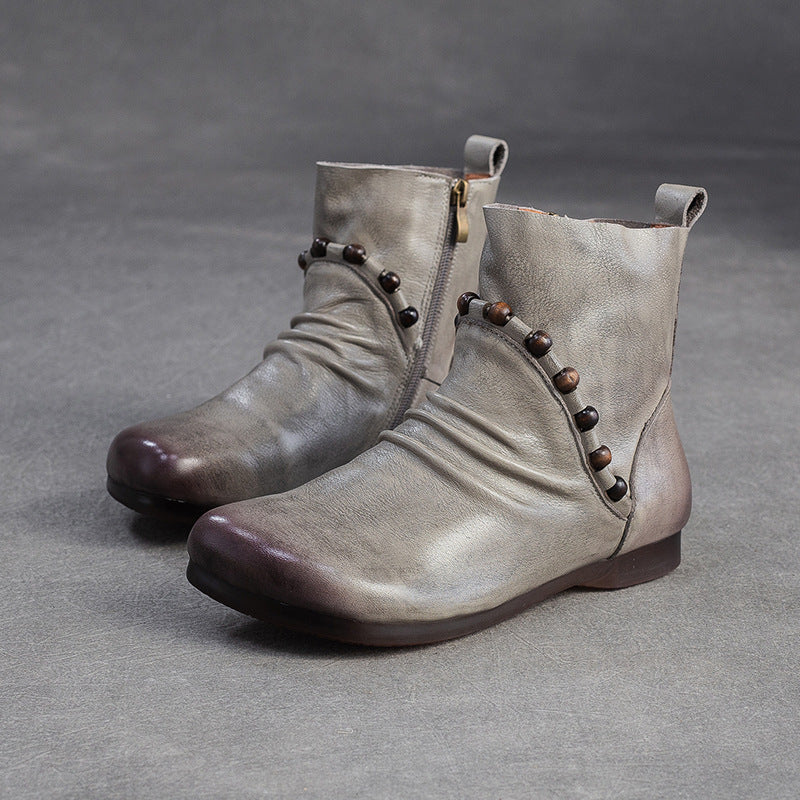 Women's Vintage Leather Comfort Flat Ankle Boots-RAIIFY