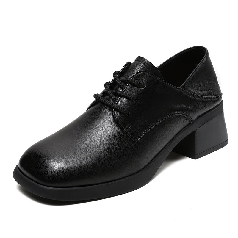 Women Minimalism Soft Sheepskin Chunky Heel Casual Shoes-RAIIFY