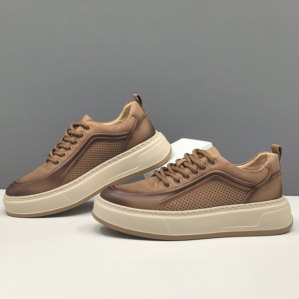 Men‘s Minimalism Breathable Leather Flat Casual Sneakers-RAIIFY