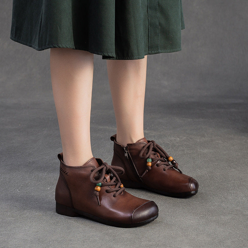 Women's Vintage Leather Comfort Flat Ankle Boots-RAIIFY