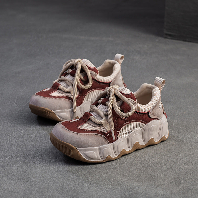 Women Fashion Color Matching Leather Breathable Casual Shoes-RAIIFY