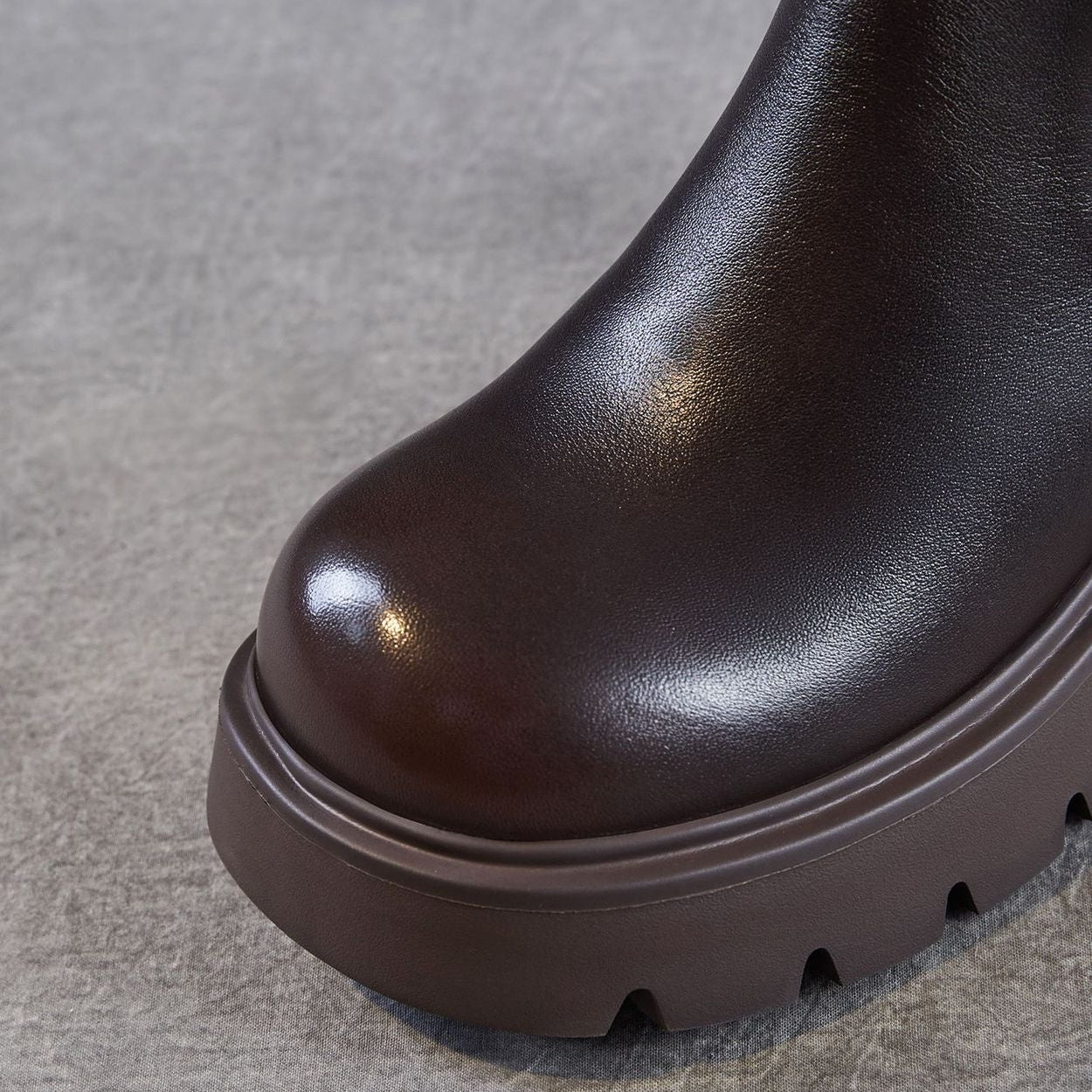 Women's Plain Leather Chunky Heel Slip-on Ankle Boots-RAIIFY