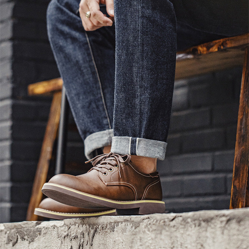 Men Classic Cowhide Leather Casual Work Shoes-RAIIFY