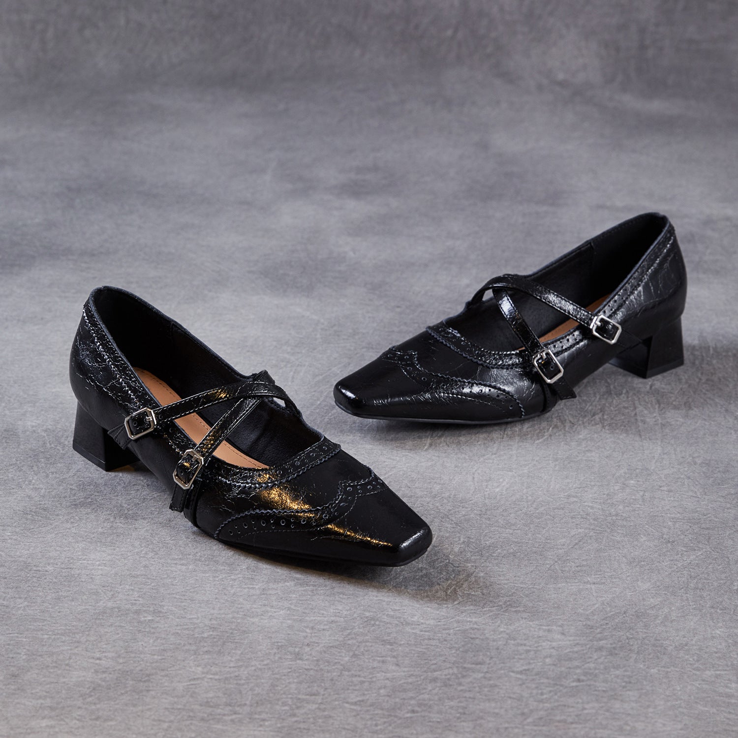 Women's French Style Top Grain Cowhide Square Toe Mary Jane Pumps-RAIIFY
