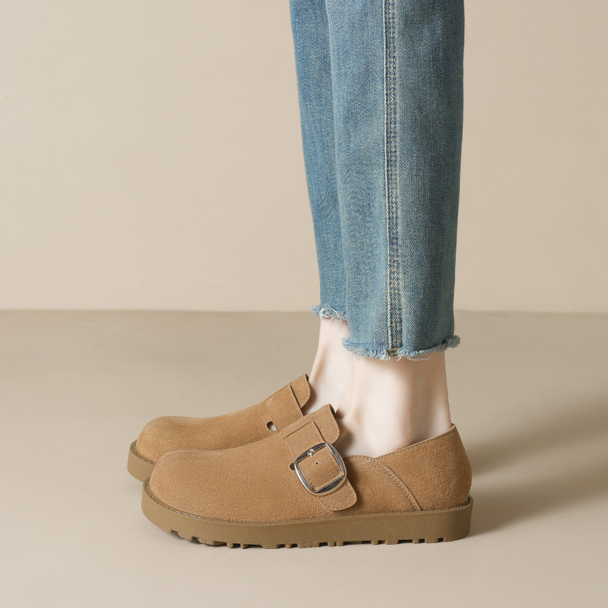 Women's Retro Leather Buckle Casual Flat Shoes-RAIIFY