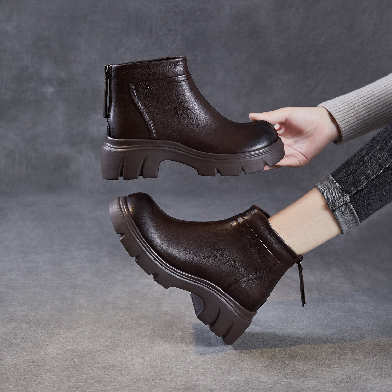 Women's Minimalist Leather Furred Ankle Boots-RAIIFY