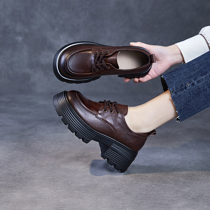 Women's Genuine Leather British Style Thick Sole Loafers-RAIIFY