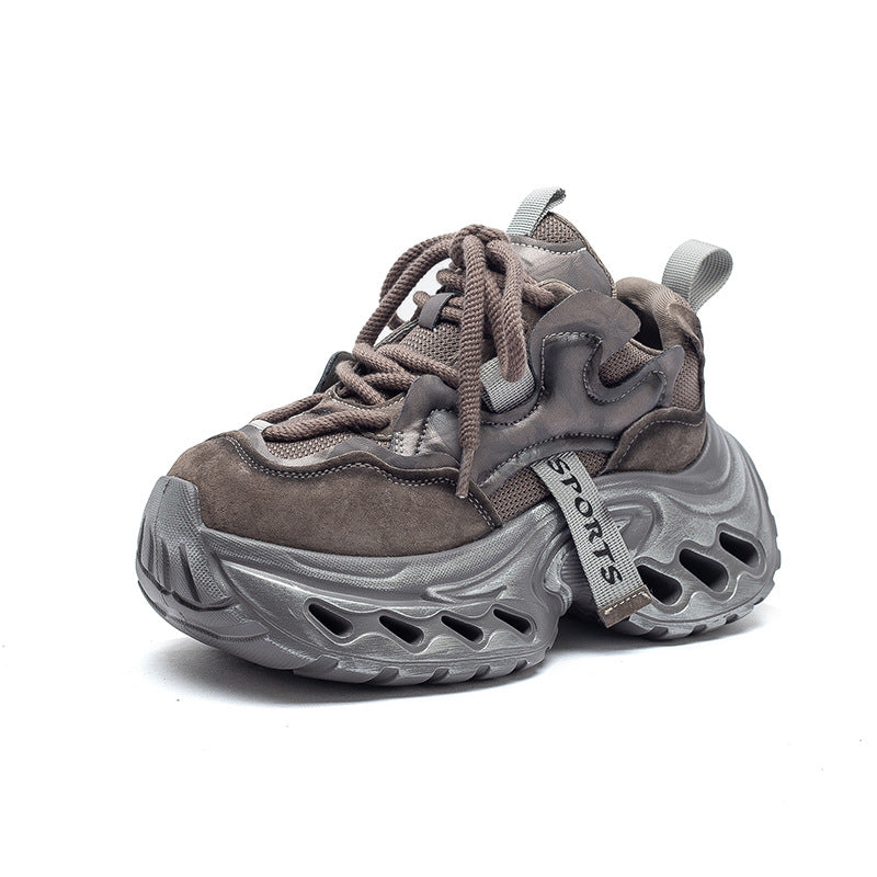 Women's Vintage Leather Chunky Platform Sneakers-RAIIFY