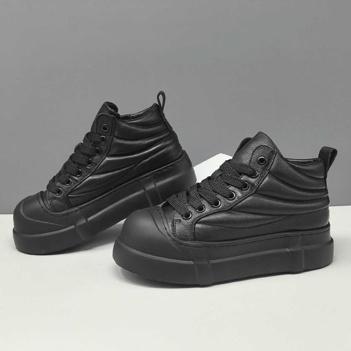 Men's Minimalist Plain Quilted Leather High Top Casual Shoes-RAIIFY