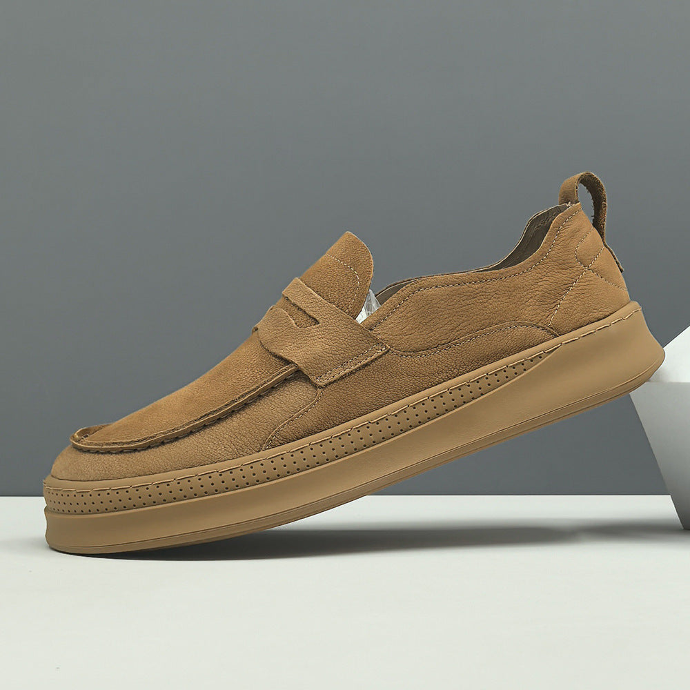 Men Retro Plain Leather Flat Casual Loafers-RAIIFY