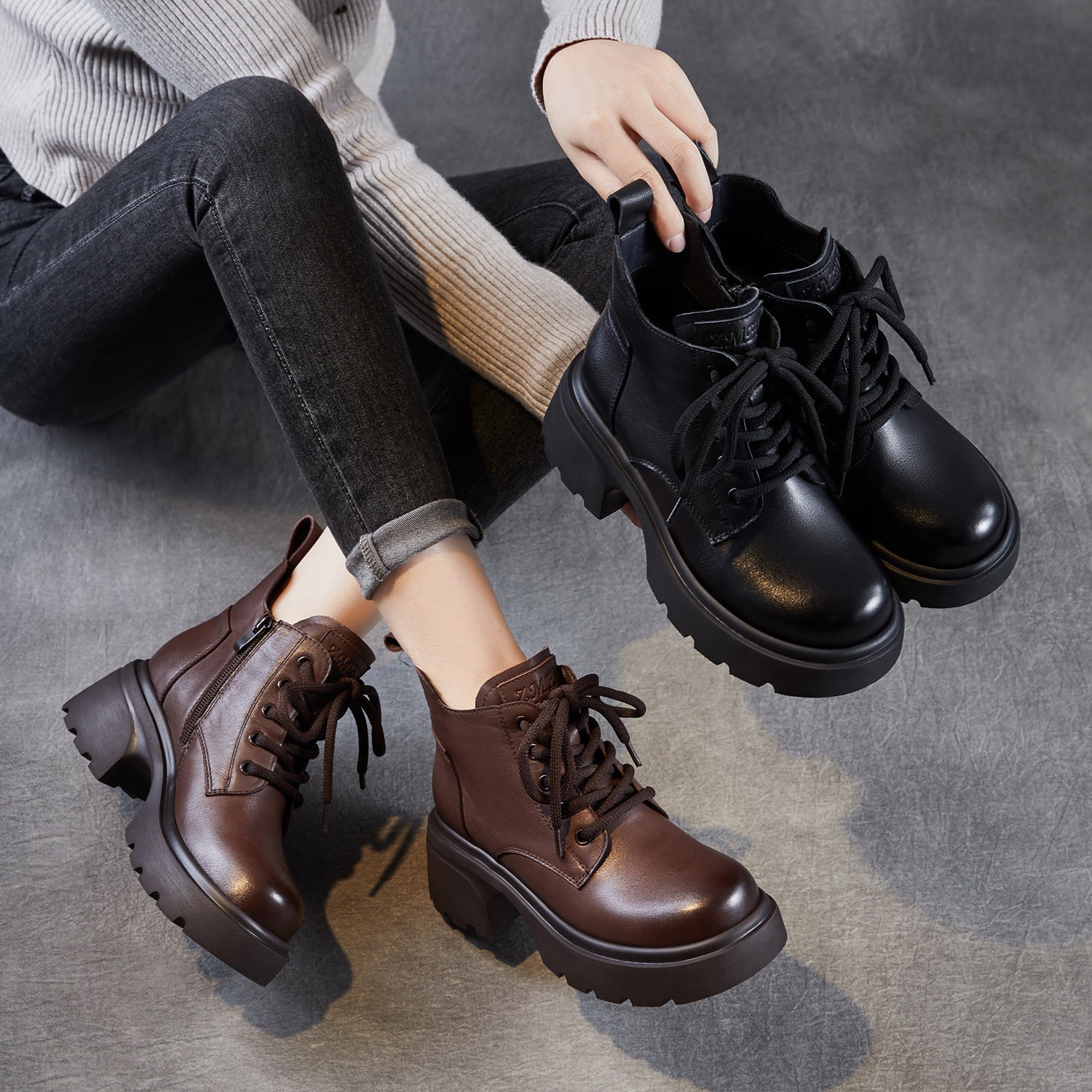 Women's Retro Leather Comfort Platform Ankle Boots-RAIIFY