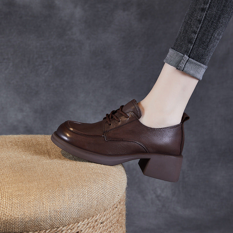 Women Classic Chunky Heel Work Leather Shoes-RAIIFY