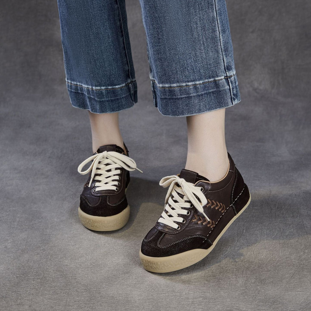 Women's Retro Quilted Leather Flat Casual Shoes-RAIIFY