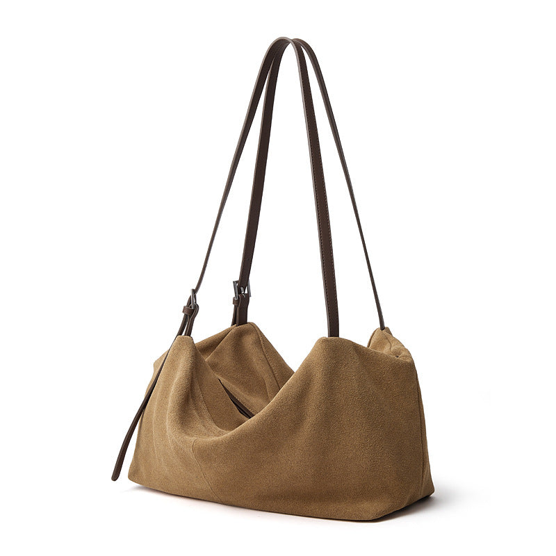Women’s Suede Leather Pillow-Shaped Shoulder Tote Bag-RAIIFY