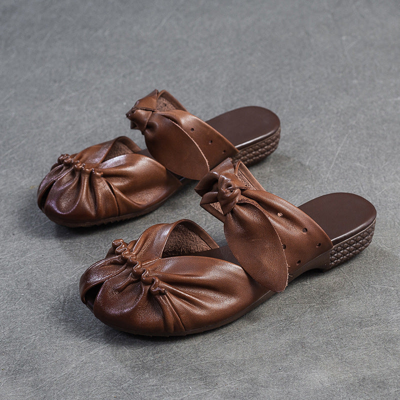 Women's Retro Plain Leather Casual Summer Mules-RAIIFY