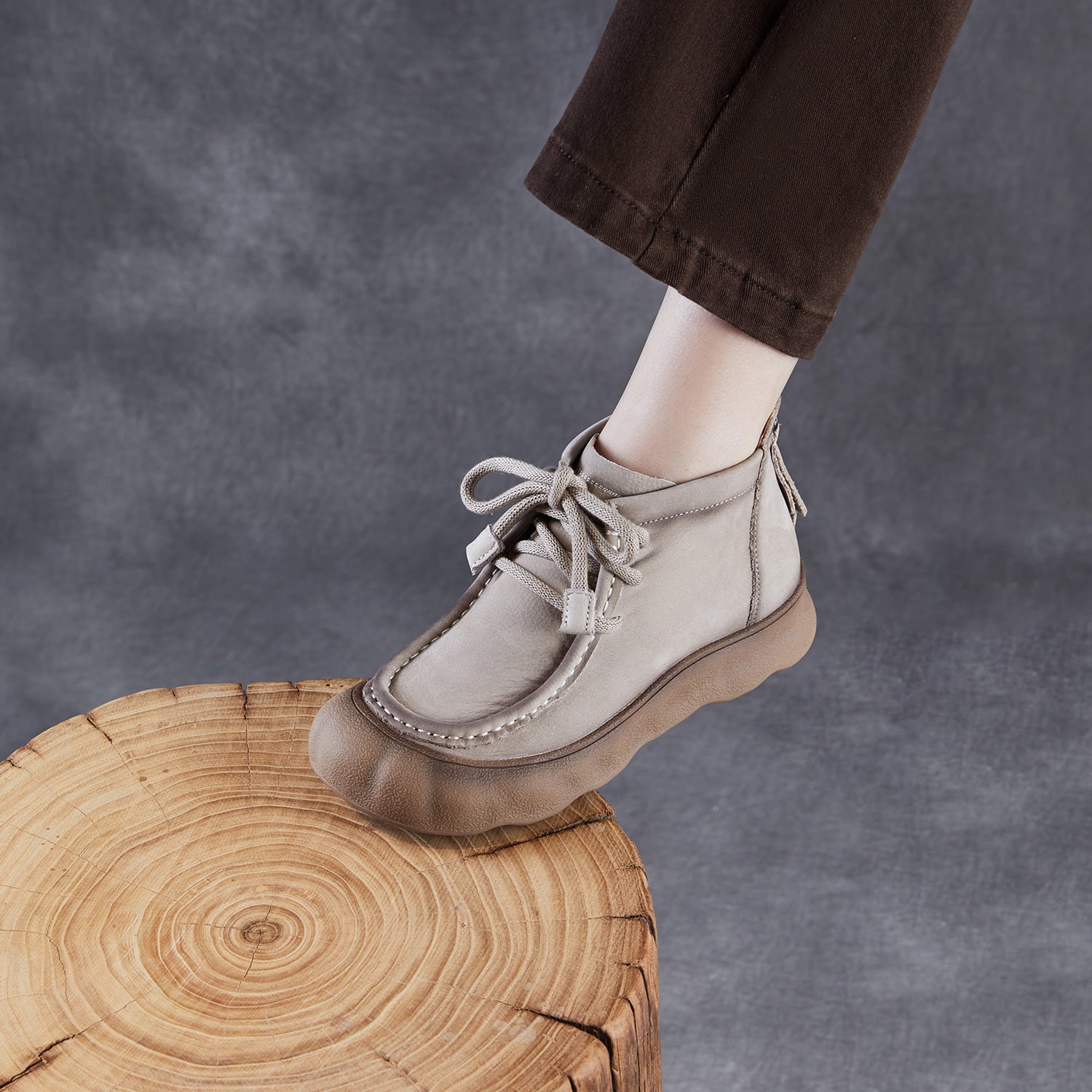 Women's Vintage Leather Casual Flat Ankle Boots-RAIIFY