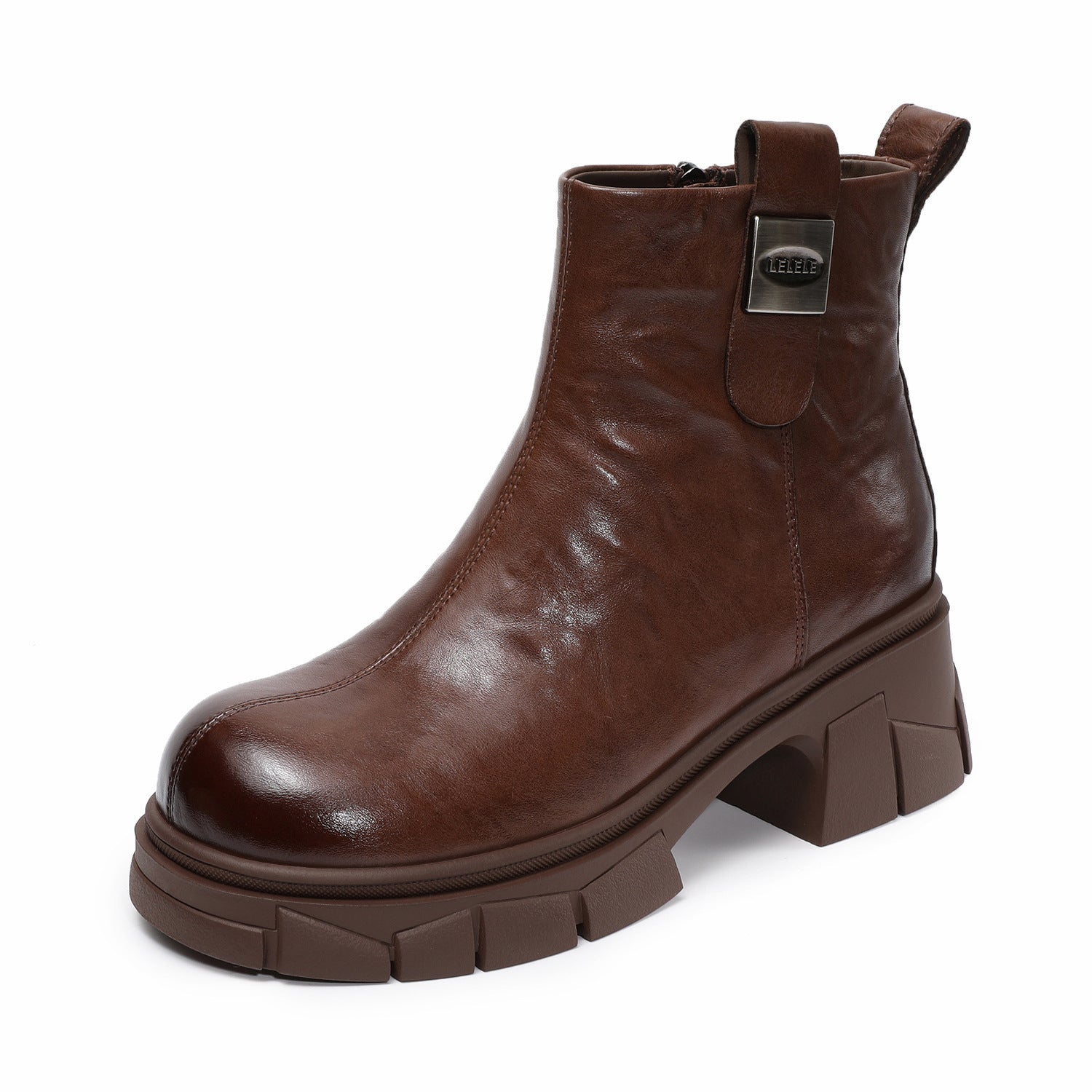 Women's Retro Leather Furred Chunky Heel Boots-RAIIFY