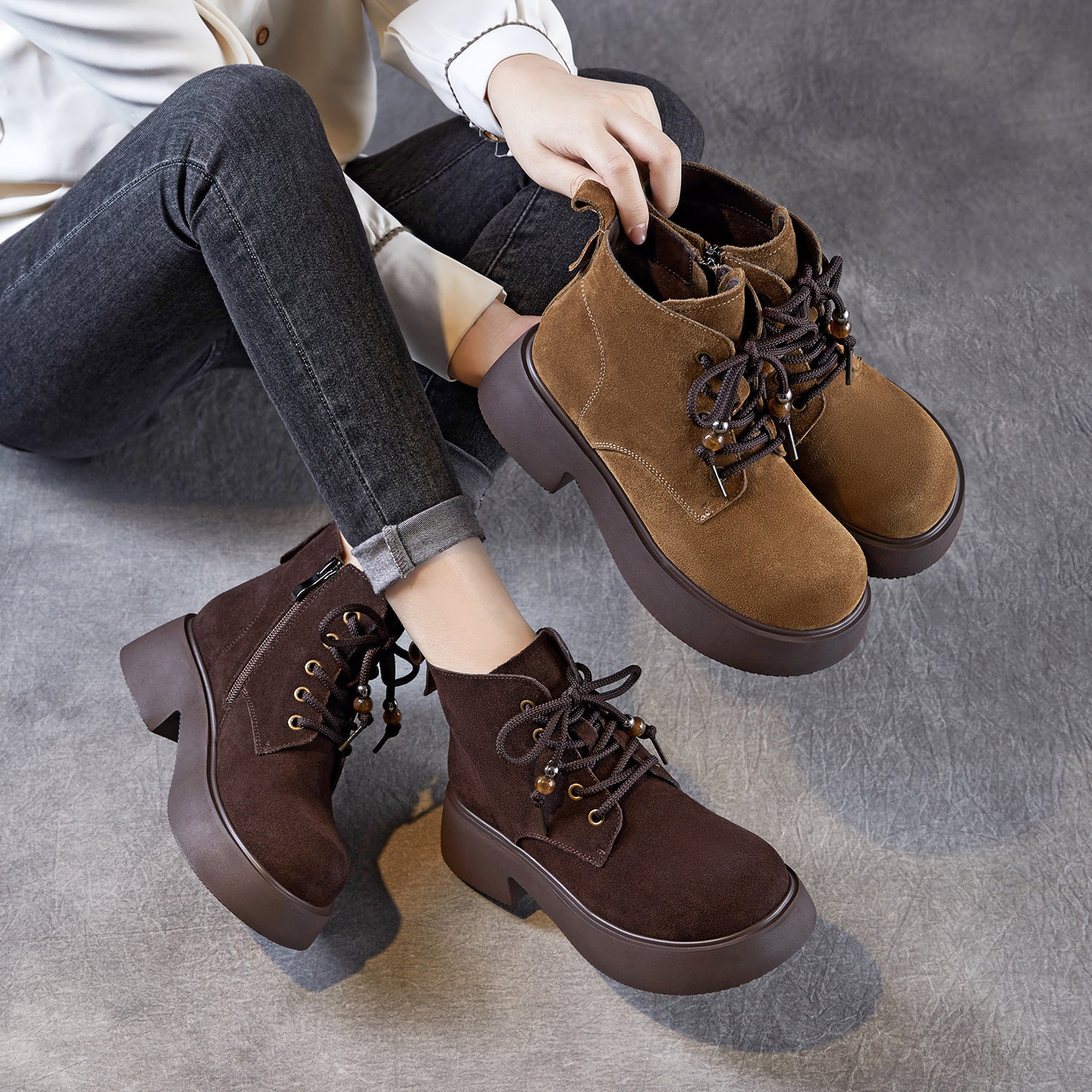 Women's Retro Plain Suede Platform Ankle Boots-RAIIFY