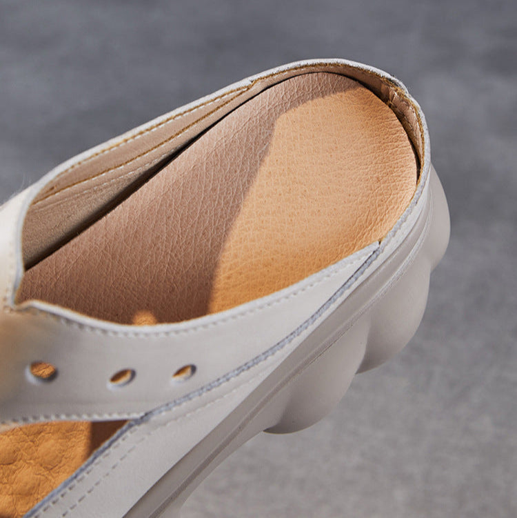 Women's Retro Hollow Leather Summer Platform Mules-RAIIFY