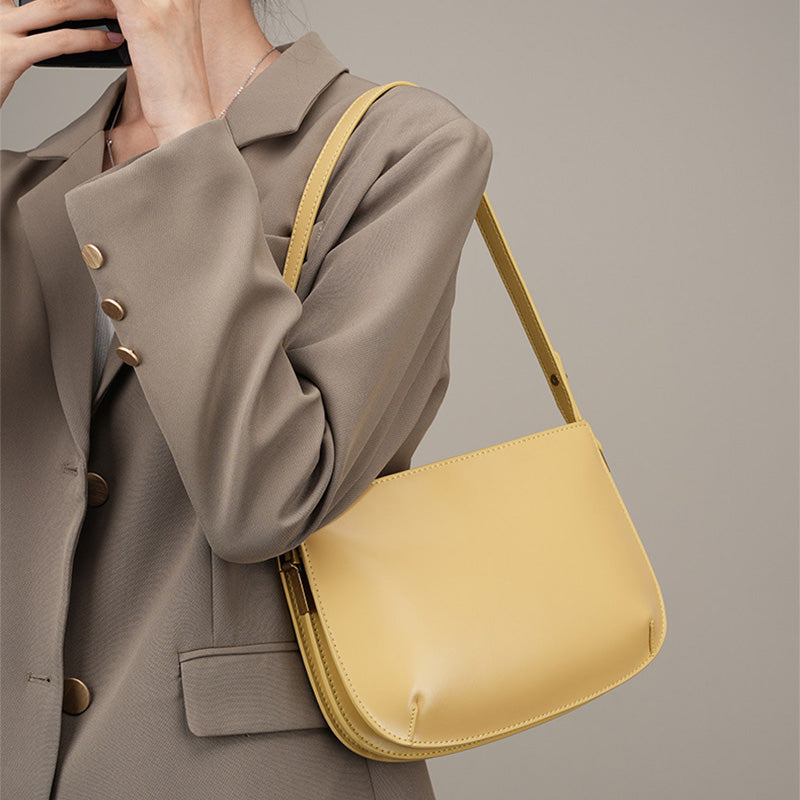 Women Minimalist Solid Leather Shoulder Bag-RAIIFY