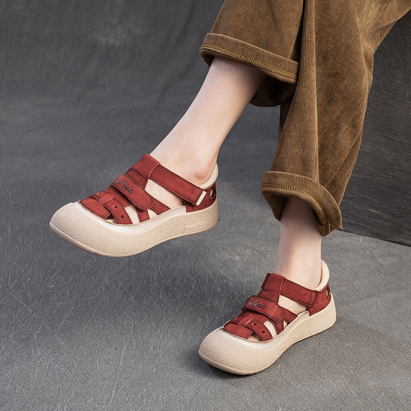 Women Summer Leather Casual Velcro Sandals-RAIIFY