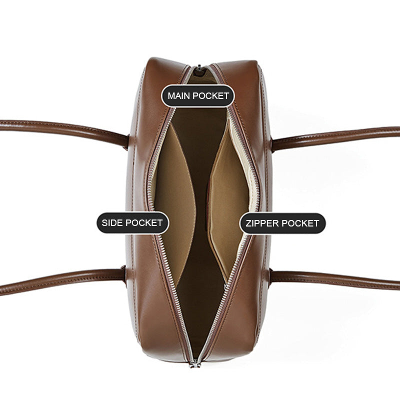 Women's Minimalism Plain Cowhide Leather Casual Shoulder Bag-RAIIFY