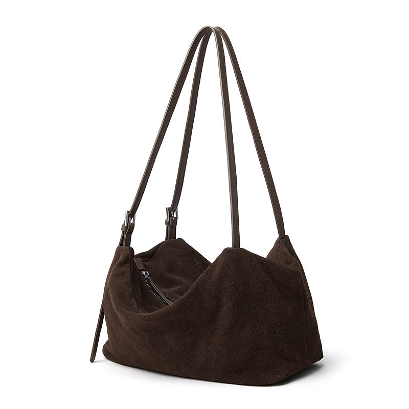 Women’s Suede Leather Pillow-Shaped Shoulder Tote Bag-RAIIFY