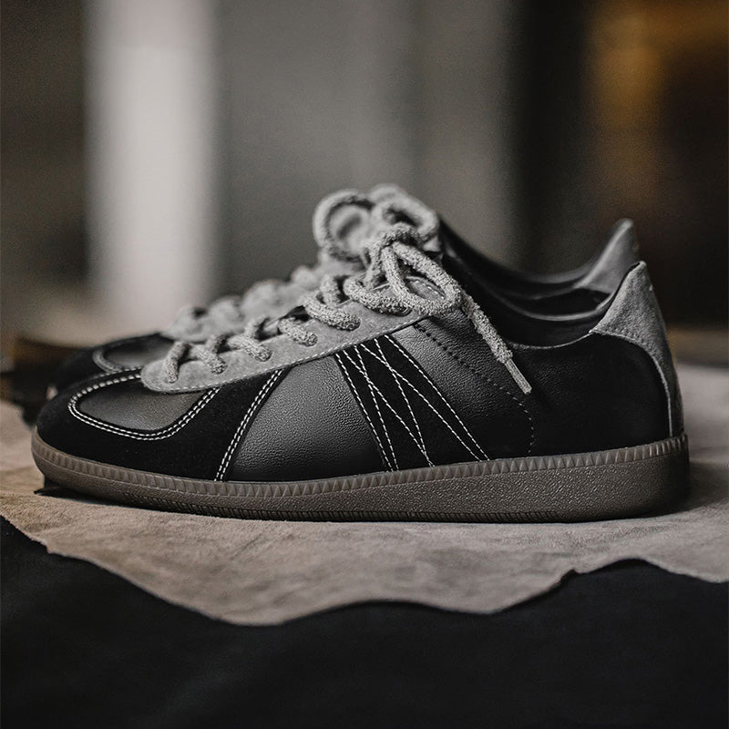 Men’s Plain Leather Trainers – Breathable & Lightweight with Contrast Stitching-RAIIFY