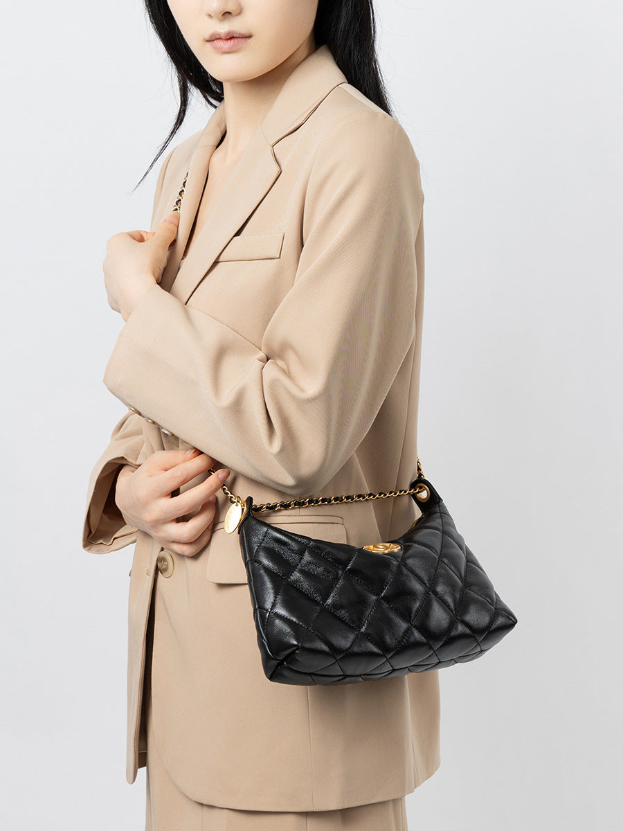 Women’s Chic Sheepskin Quilted Chain Hobo Bag-RAIIFY