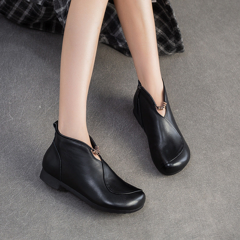 Women's Vintage Soft Leather Flat Ankle Boots-RAIIFY