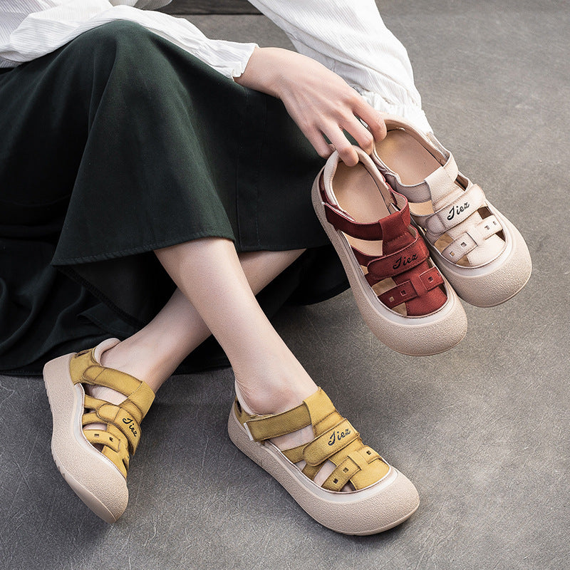 Women Summer Leather Casual Velcro Sandals-RAIIFY